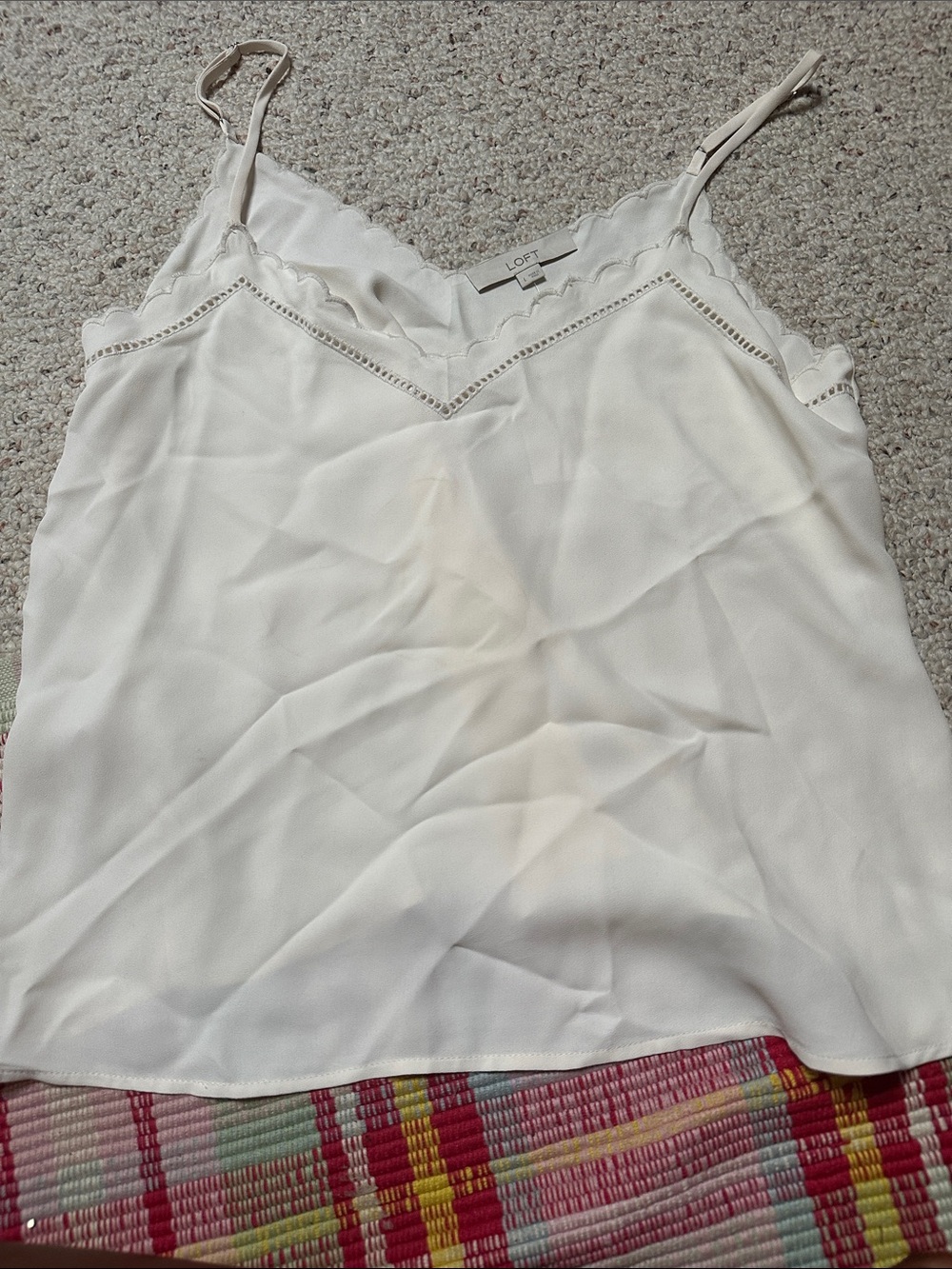 LOFT Cream Eyelet-Trim Scalloped V-Neck Camisole